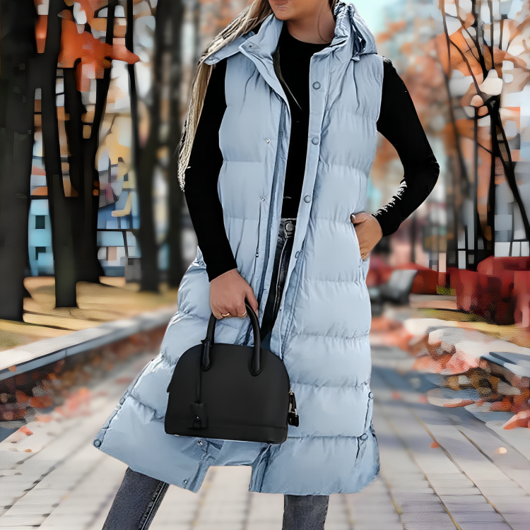 Hera Women's Long Hooded Puffer Vest | Cozy Insulation 3