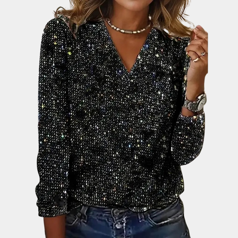 Hera Women's Sequin Top | Elegant V-Neck, Glitter Design 0