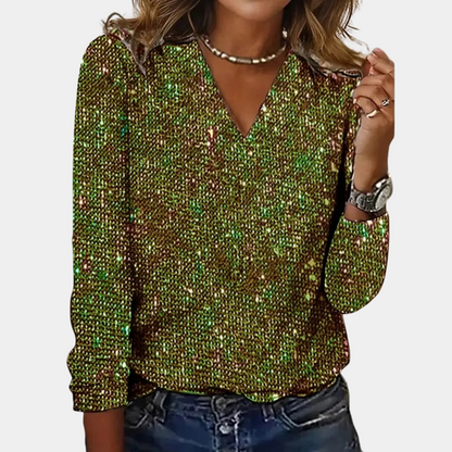 Hera Women's Sequin Top | Elegant V-Neck, Glitter Design 4