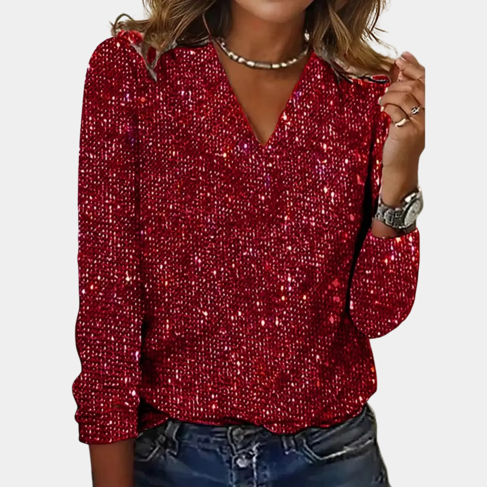 Hera Women's Sequin Top | Elegant V-Neck, Glitter Design 5