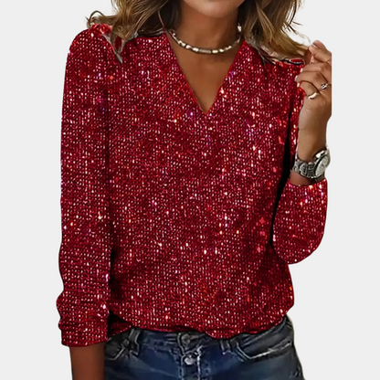 Hera Women's Sequin Top | Elegant V-Neck, Glitter Design 5