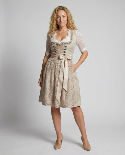 Hilda Women's Dirndl Dress | Lace-Up Bodice, Floral Design 1