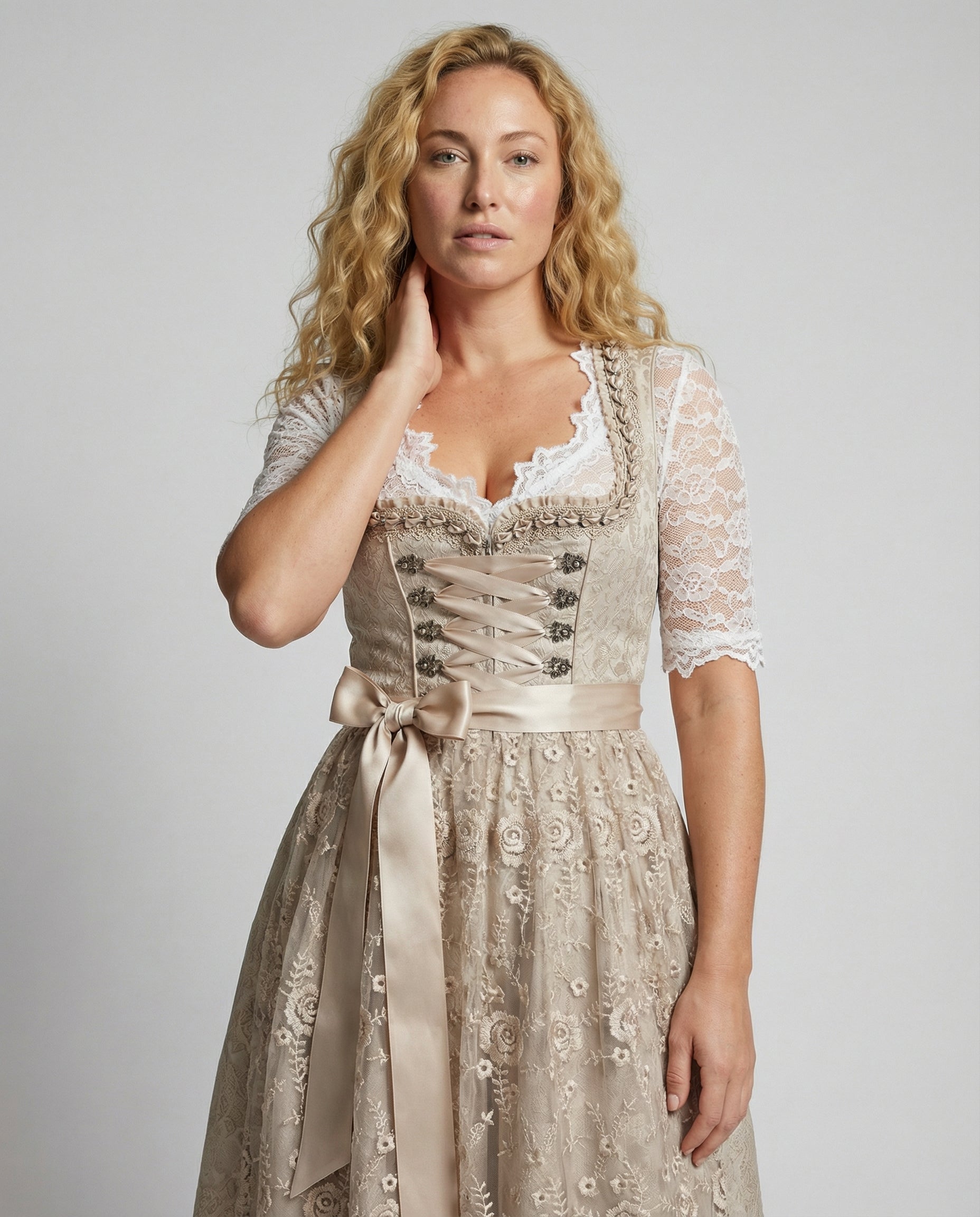 Hilda Women's Dirndl Dress | Lace-Up Bodice, Floral Design 2