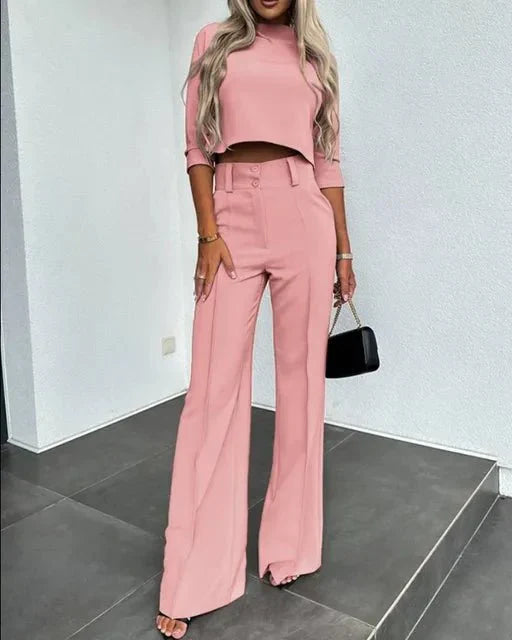 Holly Women's Cropped Top and Wide-Leg Pants Set | Elegant Casual Outfit 2