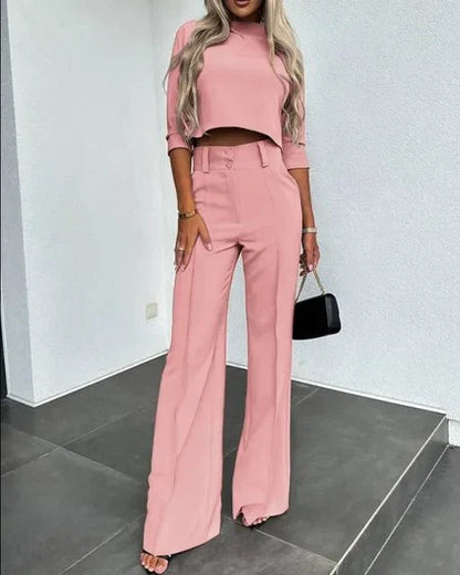 Holly Women's Cropped Top and Wide-Leg Pants Set | Elegant Casual Outfit 2