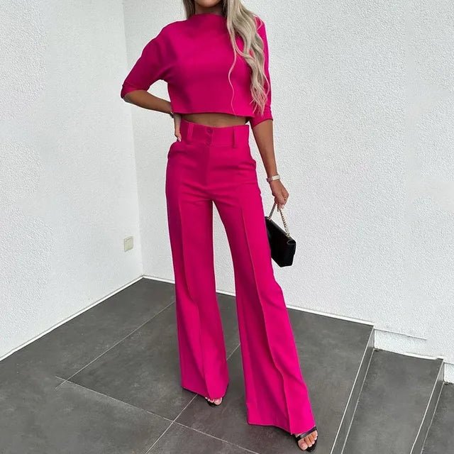 Holly Women's Cropped Top and Wide-Leg Pants Set | Elegant Casual Outfit 4