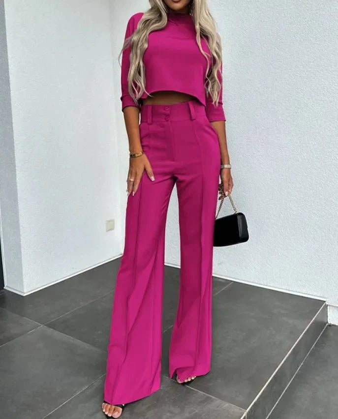 Holly Women's Cropped Top and Wide-Leg Pants Set | Elegant Casual Outfit 5