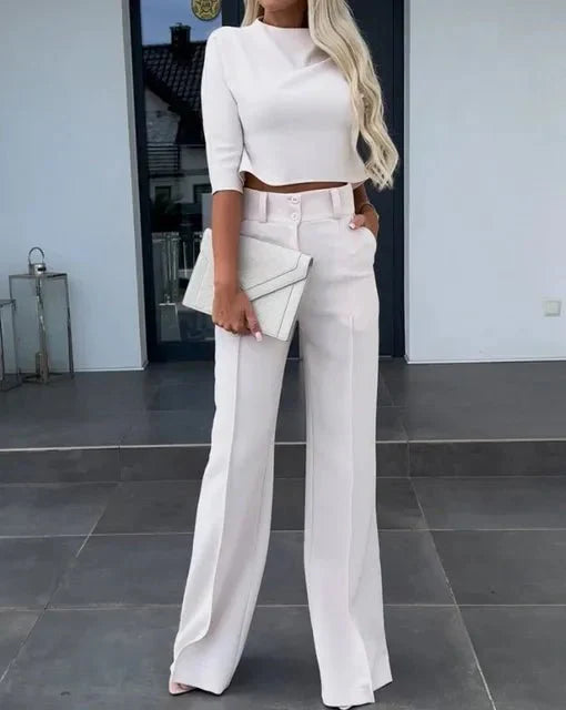 Holly Women's Cropped Top and Wide-Leg Pants Set | Elegant Casual Outfit 6