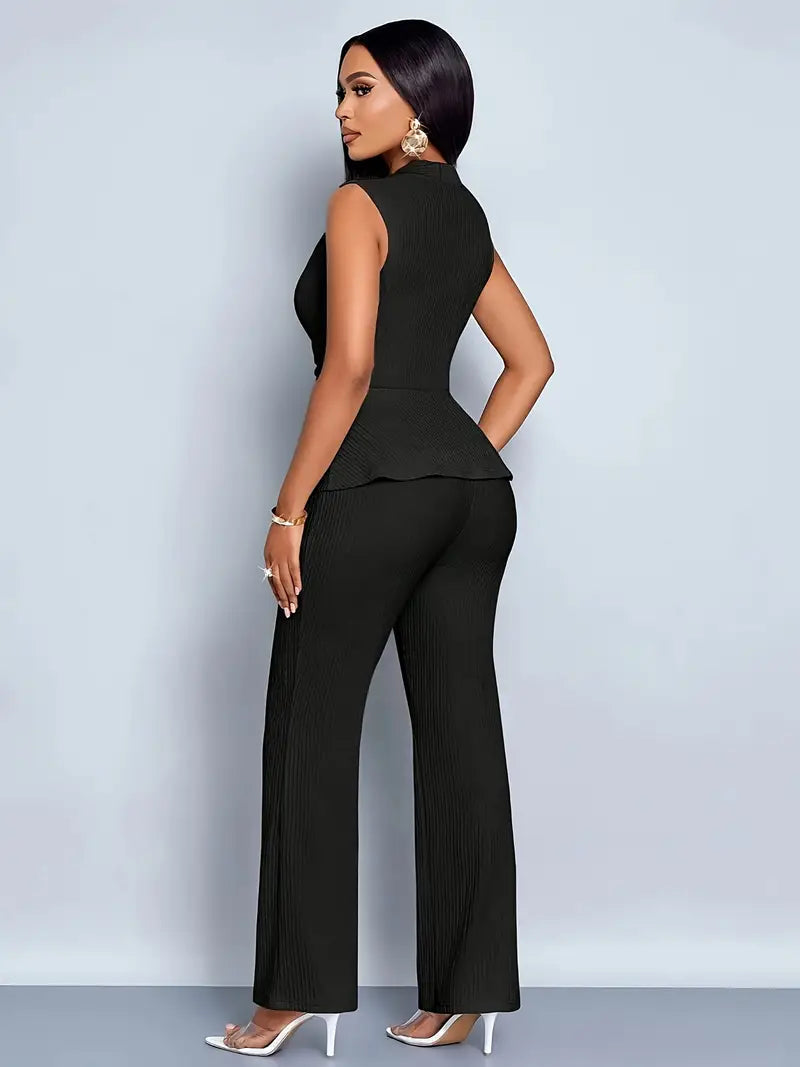 Isabella Women's Two Piece Pants Set | Pleated Peplum Top and Trousers, Elegant Spring Style 2