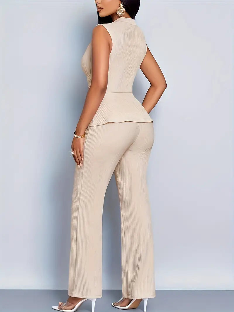Isabella Women's Two Piece Pants Set | Pleated Peplum Top and Trousers, Elegant Spring Style 4