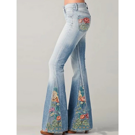 Ivy Women's Flare Jeans | Vintage Floral Embroidery, Trendy Fit 0