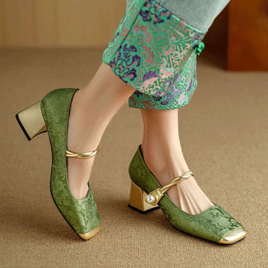 Ivy Women's Heels | Floral Jacquard with Gold Accents 0