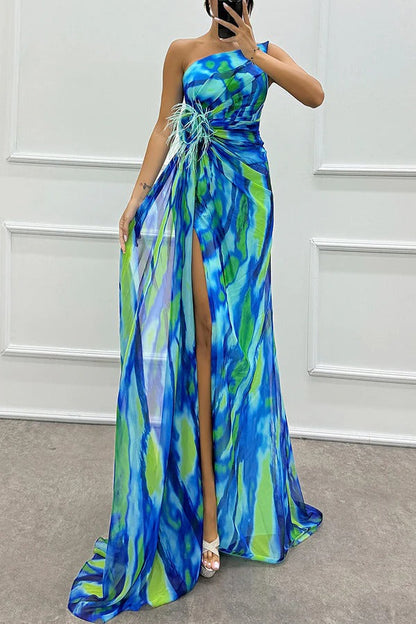 Jade Women's Maxi Dress | One Shoulder Design, Elegant Slit 0