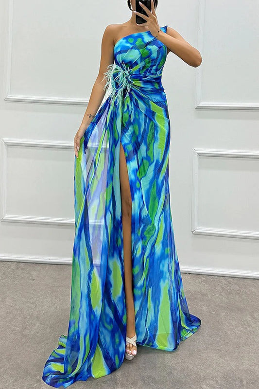 Jade Women's Maxi Dress | One Shoulder Design, Elegant Slit 0