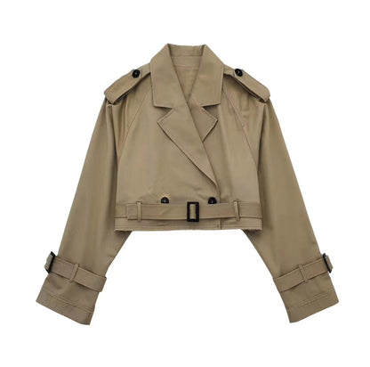 Jade Women's Short Trench Coat | Cropped Double-Breasted Design, Tailored Elegance 0