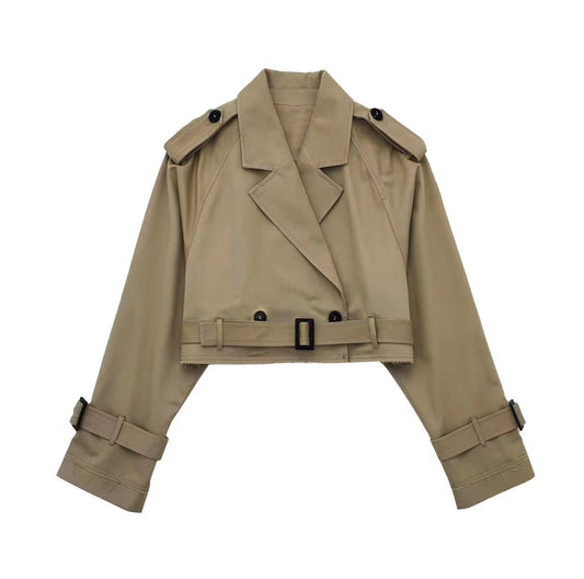 Jade Women's Short Trench Coat | Cropped Double-Breasted Design, Tailored Elegance 0
