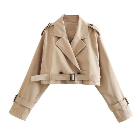 Jade Women's Short Trench Coat | Cropped Double-Breasted Design, Tailored Elegance 1