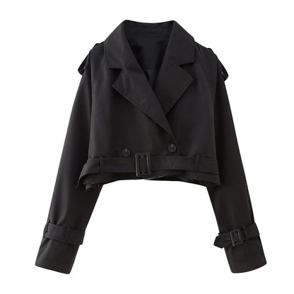 Jade Women's Short Trench Coat | Cropped Double-Breasted Design, Tailored Elegance 3