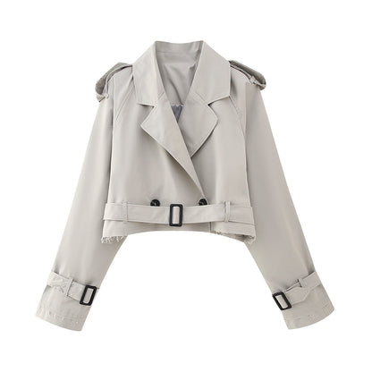 Jade Women's Short Trench Coat | Cropped Double-Breasted Design, Tailored Elegance 4