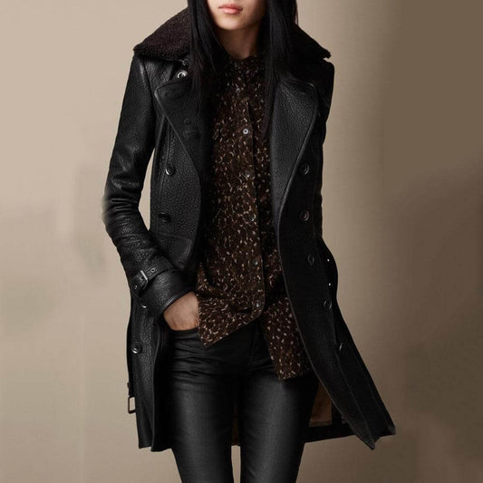 Jasmine Women's Double-Breasted Coat | Luxurious Leather Finish 0