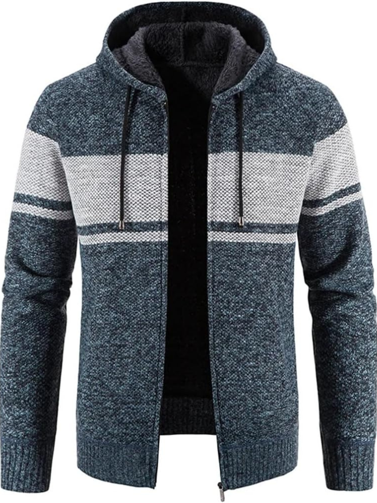 Jasper Men's Zip Up Cardigan | Warm Knit with Hood, Timeless Stripe Design 0