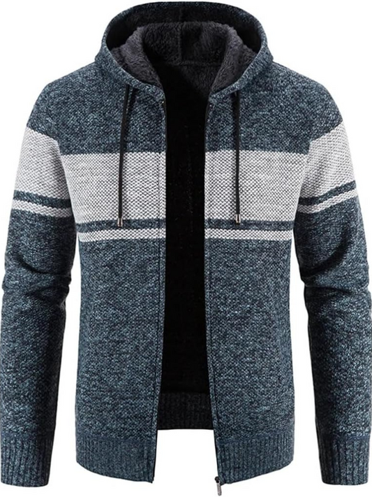 Jasper Men's Zip Up Cardigan | Warm Knit with Hood, Timeless Stripe Design 0