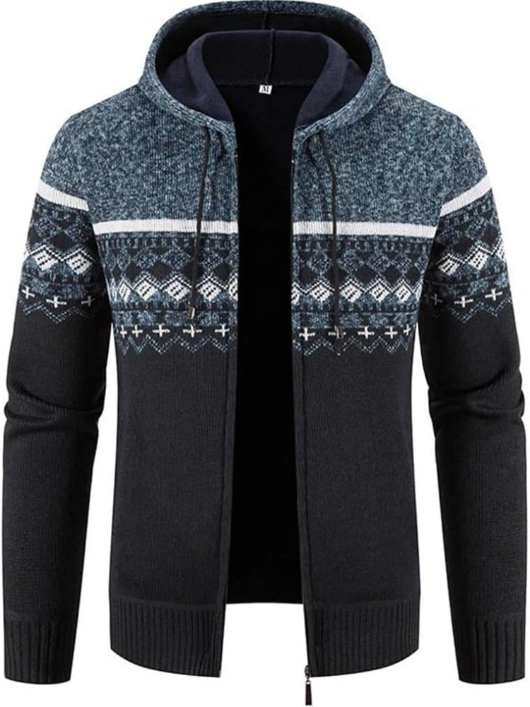 Jasper Men's Zip Up Cardigan | Warm Knit with Hood, Timeless Stripe Design 1