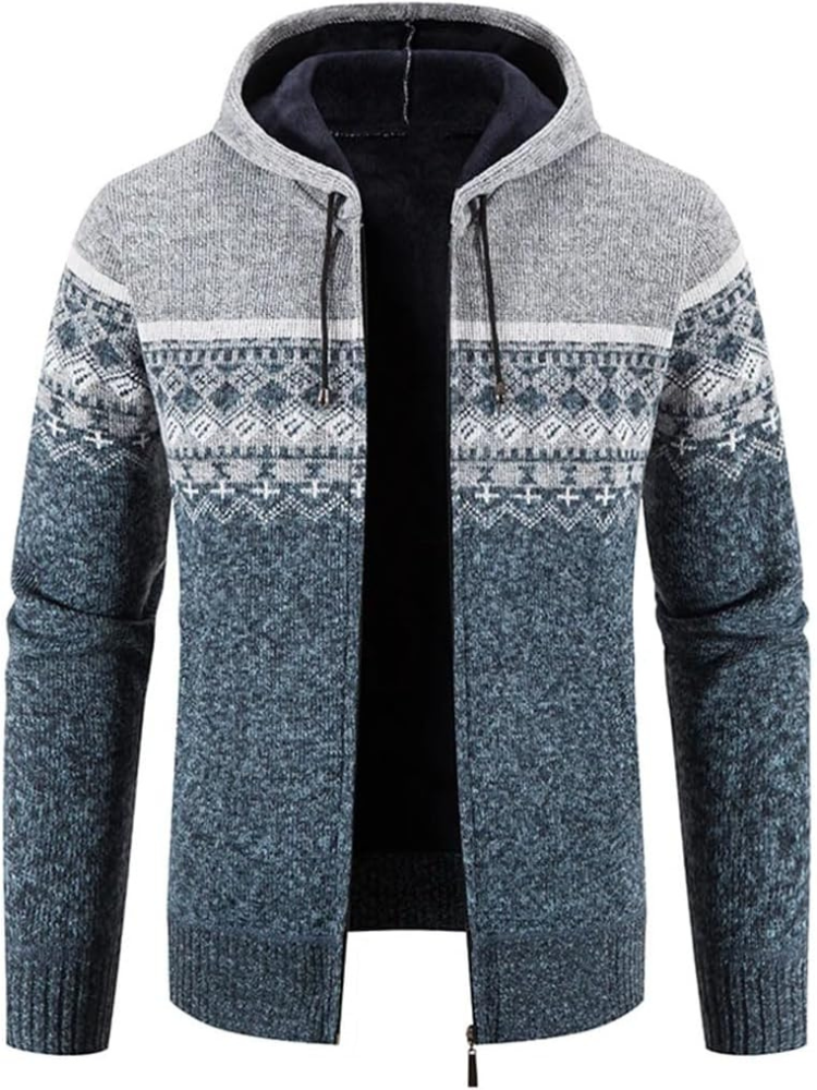 Jasper Men's Zip Up Cardigan | Warm Knit with Hood, Timeless Stripe Design 11