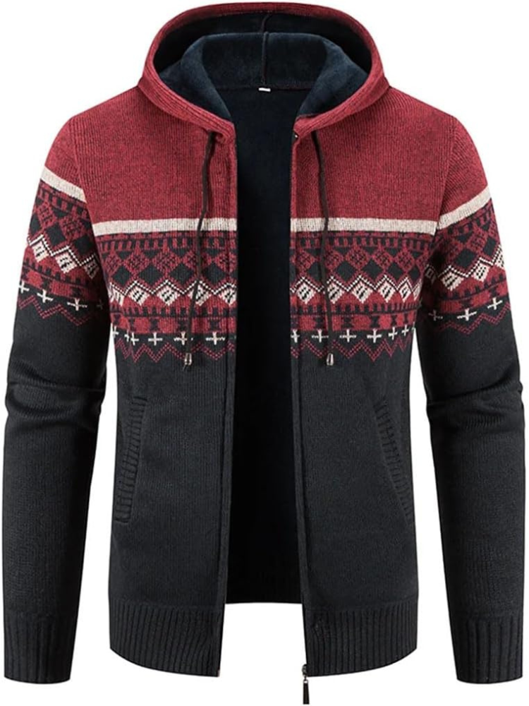Jasper Men's Zip Up Cardigan | Warm Knit with Hood, Timeless Stripe Design 2