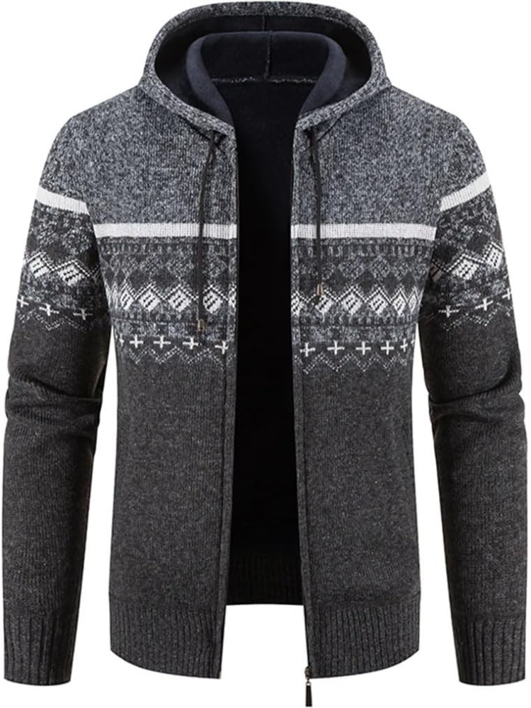 Jasper Men's Zip Up Cardigan | Warm Knit with Hood, Timeless Stripe Design 3