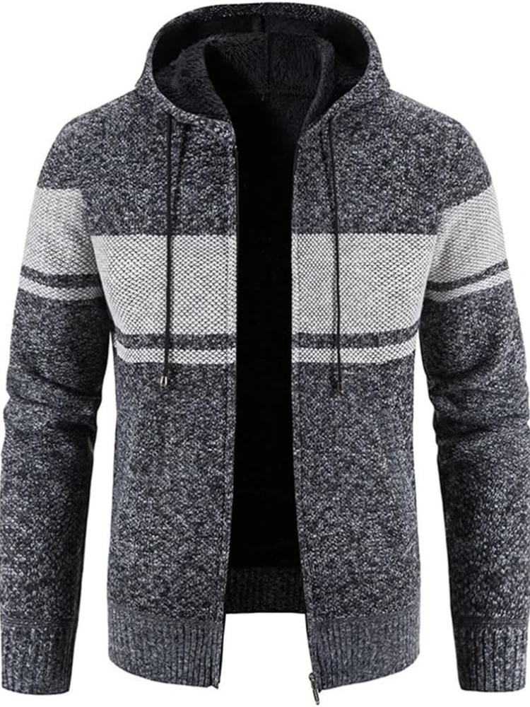 Jasper Men's Zip Up Cardigan | Warm Knit with Hood, Timeless Stripe Design 4