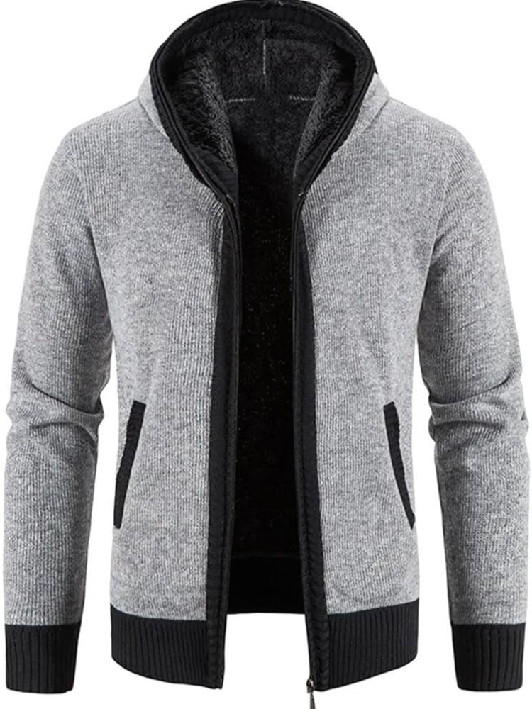 Jasper Men's Zip Up Cardigan | Warm Knit with Hood, Timeless Stripe Design 7