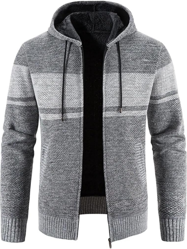 Jasper Men's Zip Up Cardigan | Warm Knit with Hood, Timeless Stripe Design 8