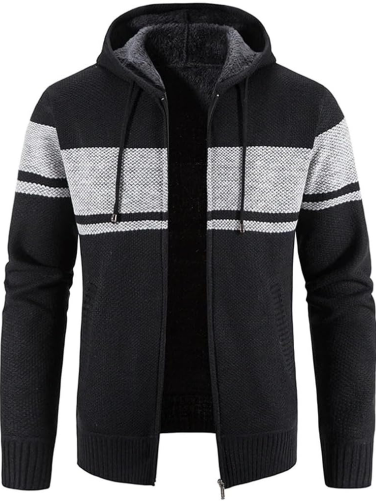 Jasper Men's Zip Up Cardigan | Warm Knit with Hood, Timeless Stripe Design 9
