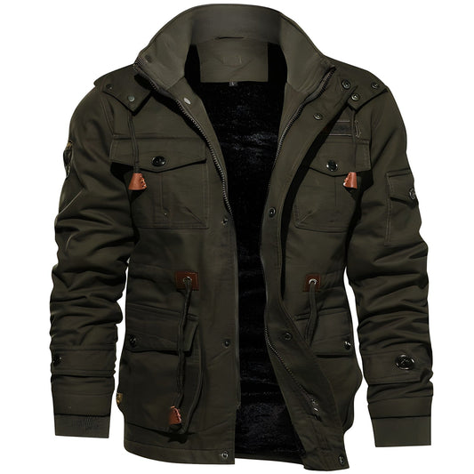 Jay Men's Military Jacket | Warm Fleece-Lined, Multiple Pockets 0