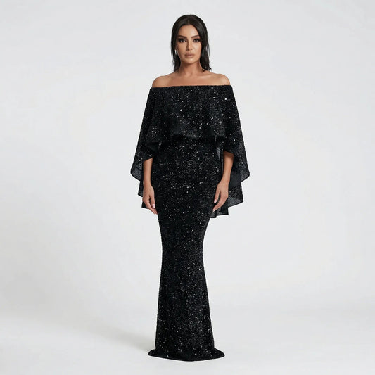 Jolie Women's Black Maxi Dress | Off-the-Shoulder A-Line, Plus Size Available 0