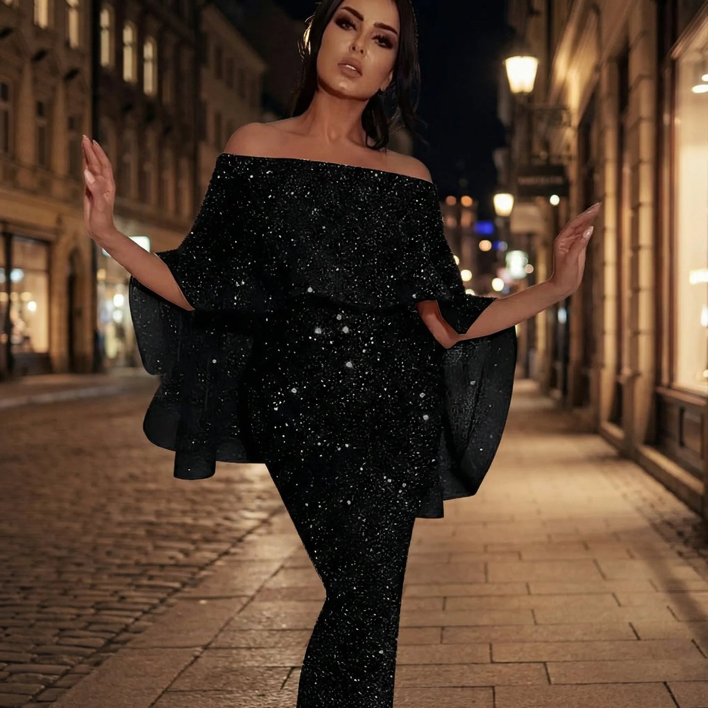 Jolie Women's Black Maxi Dress | Off-the-Shoulder A-Line, Plus Size Available 1