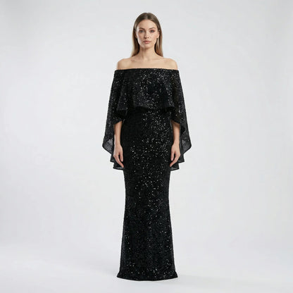 Jolie Women's Black Maxi Dress | Off-the-Shoulder A-Line, Plus Size Available 2