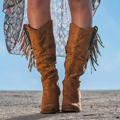 Kara Women's Cowgirl Boots | Suede Look with Fringe and Turquoise Accents 1
