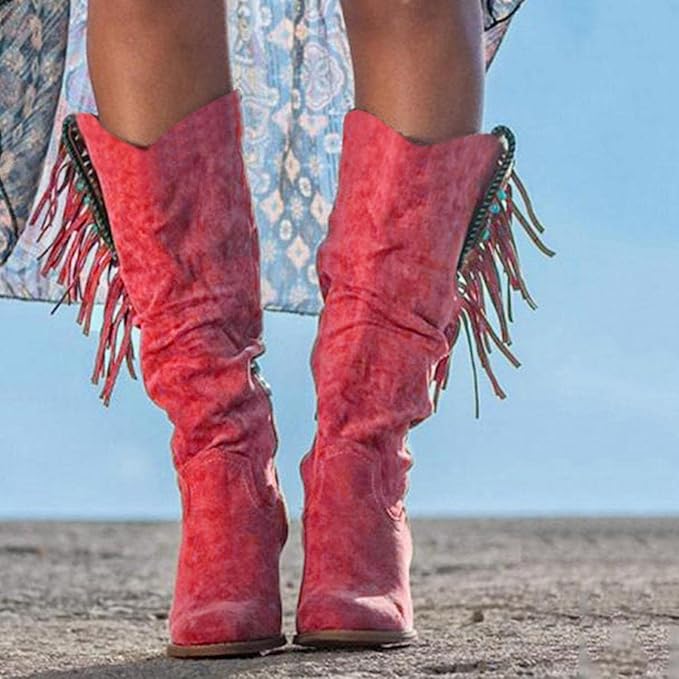 Kara Women's Cowgirl Boots | Suede Look with Fringe and Turquoise Accents 3
