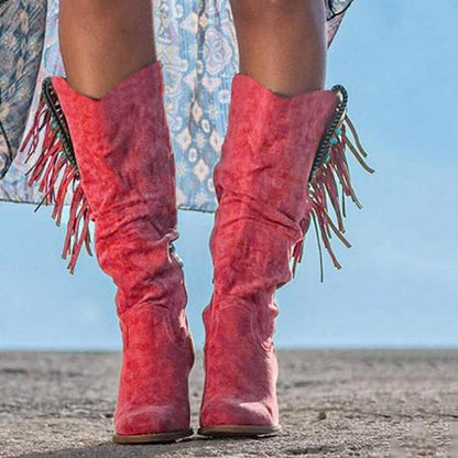 Kara Women's Cowgirl Boots | Suede Look with Fringe and Turquoise Accents 3