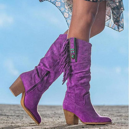Kara Women's Cowgirl Boots | Suede Look with Fringe and Turquoise Accents 4