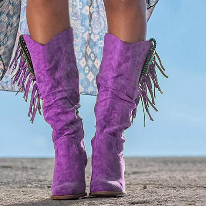 Kara Women's Cowgirl Boots | Suede Look with Fringe and Turquoise Accents 5