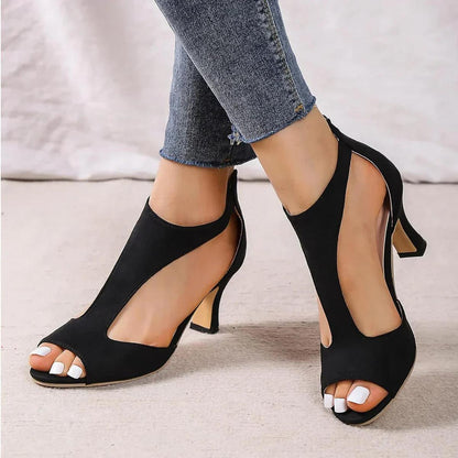 Kara Women's Dressy Heels | Open Toe Mid Heel, Black or White Options 0