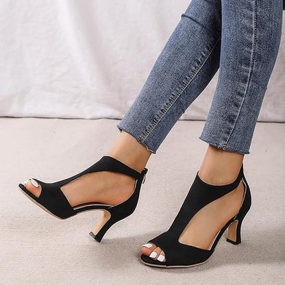 Kara Women's Dressy Heels | Open Toe Mid Heel, Black or White Options 1
