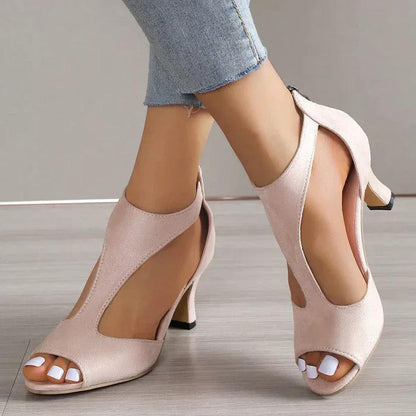 Kara Women's Dressy Heels | Open Toe Mid Heel, Black or White Options 2