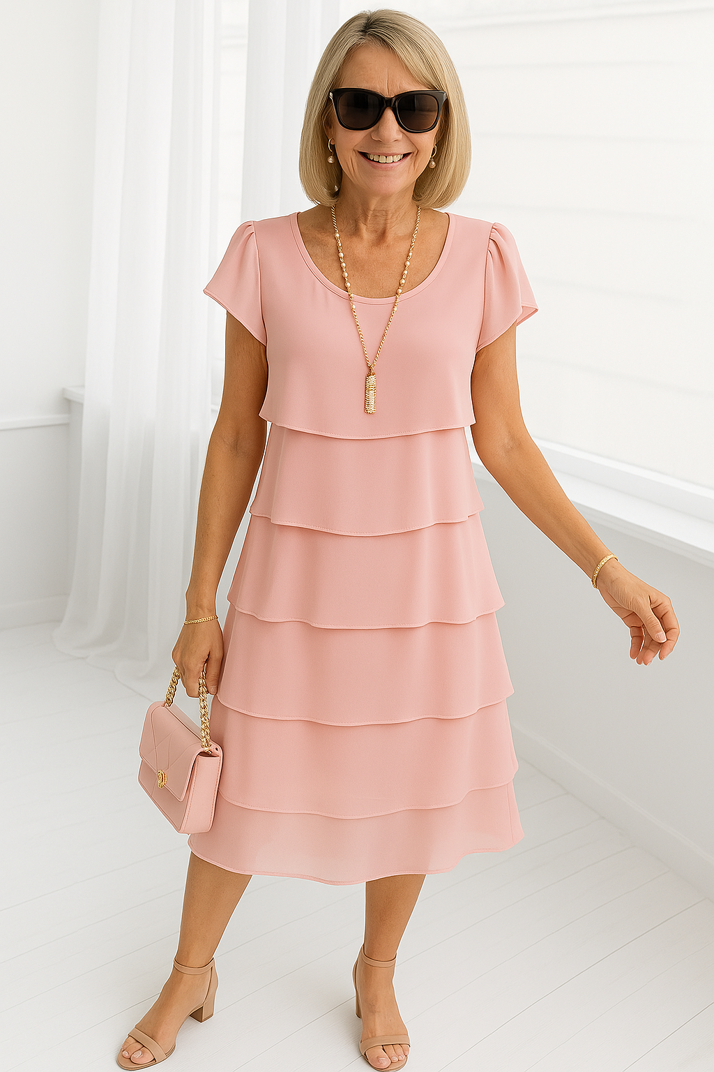 Kara Women's Midi Dress | Layered Skirt, Elegant Summer Style 3