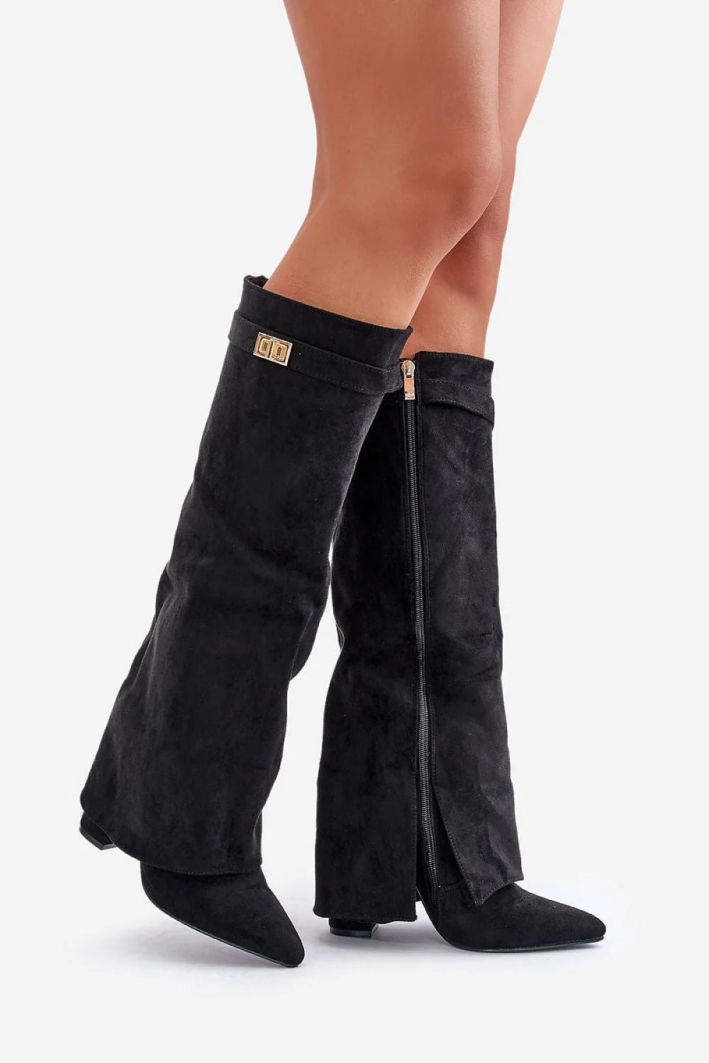 Kiara Women's Black Knee High Boots | Suede, Block Heel 0