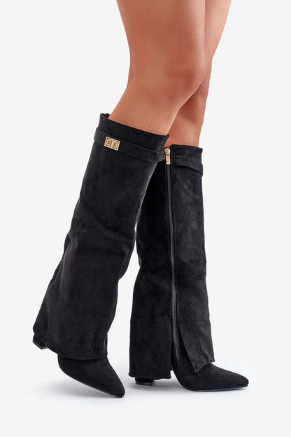 Kiara Women's Black Knee High Boots | Suede, Block Heel 0