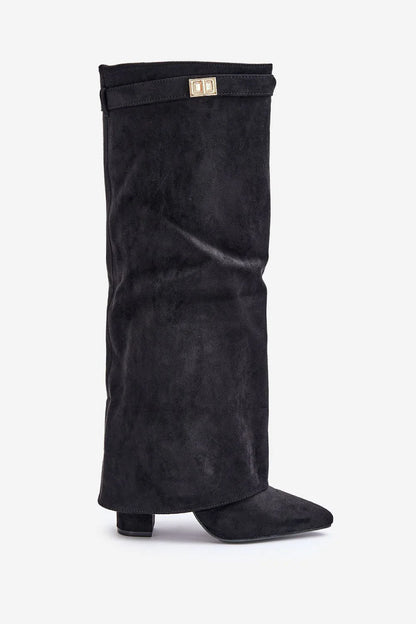Kiara Women's Black Knee High Boots | Suede, Block Heel 3